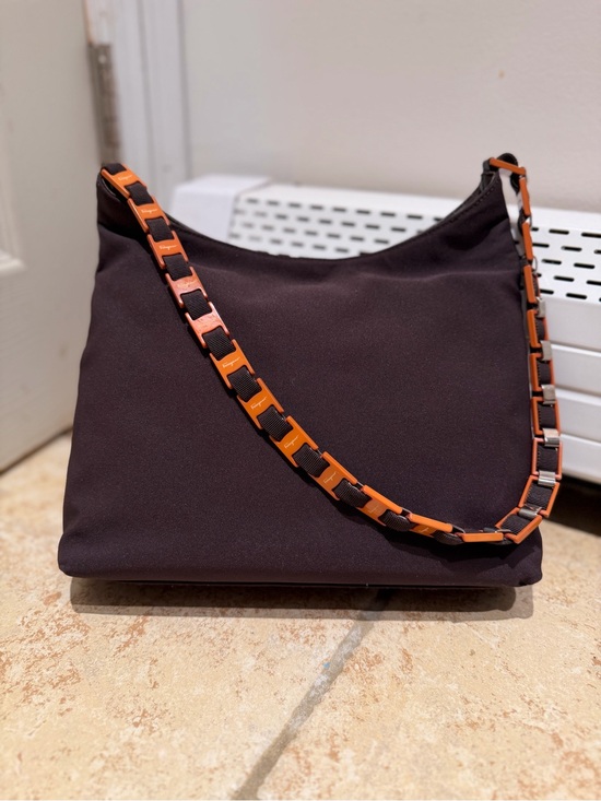 Salvatore Ferragamo Handbags - Salvatore Ferragamo Nylon Shoulder Tote Bag with Plastic Chain Strap EUC Brown